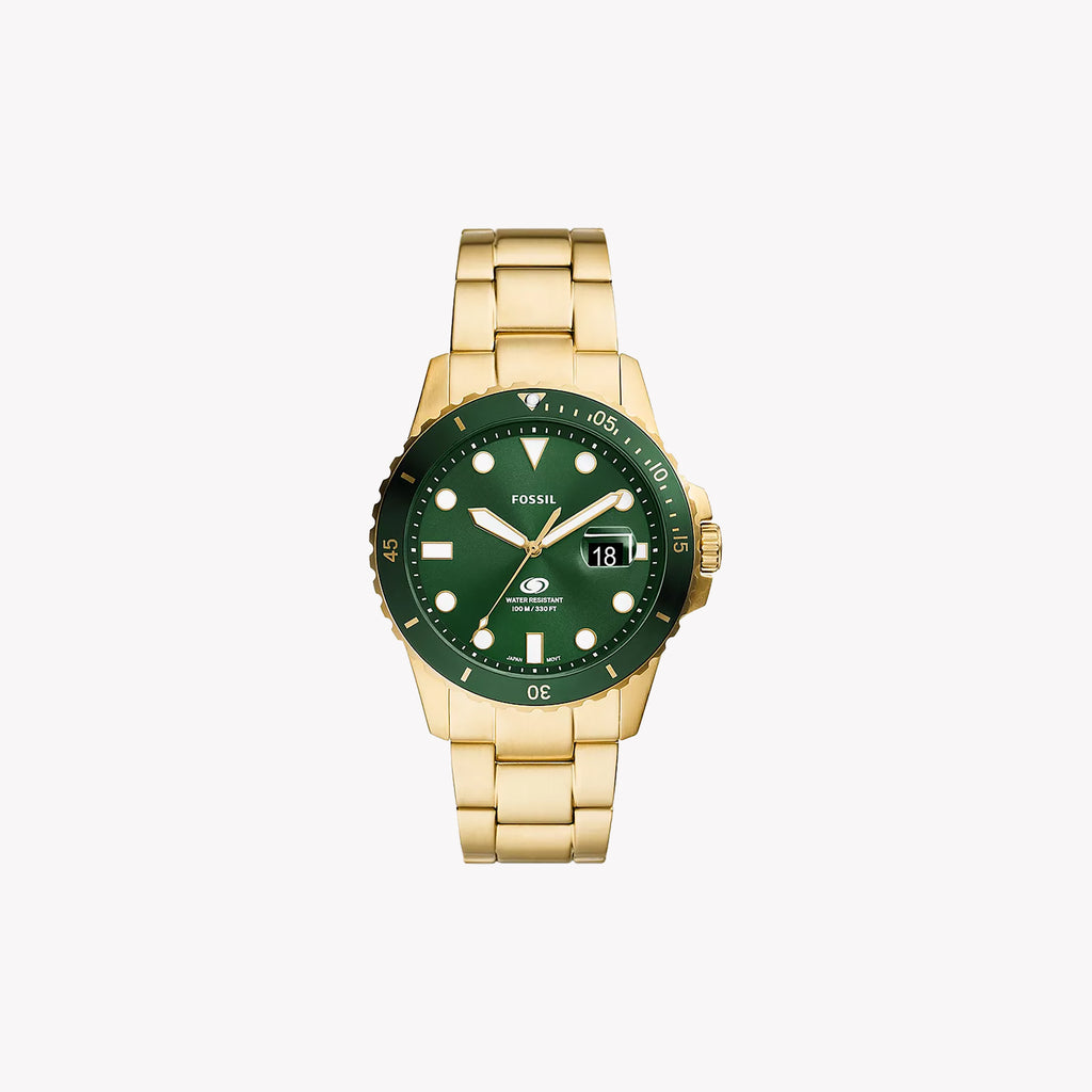 FOSSIL FS6030 ELEVATE - CLASSIC GREEN DIAL MEN'S WATCH WITH GOLD STAINLESS STEEL STRAP