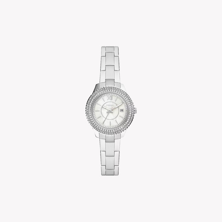 FOSSIL ES5137 - ELEGANT TIMEPIECE - WHITE MOTHER-OF-PEARL DIAL & SILVER STAINLESS STEEL BAND