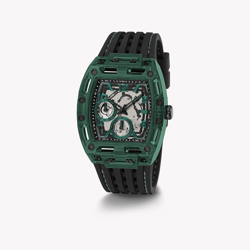 Guess Men's Black Plastic Watch, Green Silicone Band | Gw0499g7 by i-watch