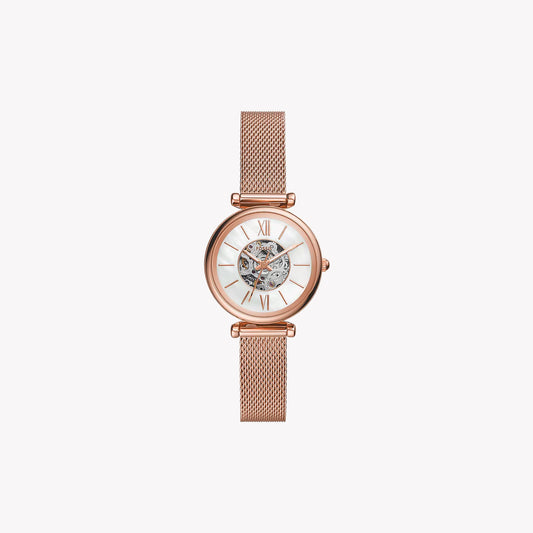 Carlie Mini montre automatique en maille d'acier inoxydable couleur or rose ME3188