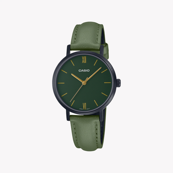 Casio Women's Black & Green Leather Watch, Stainless Steel | Ltp-Vt02bl-3audf by i-watch