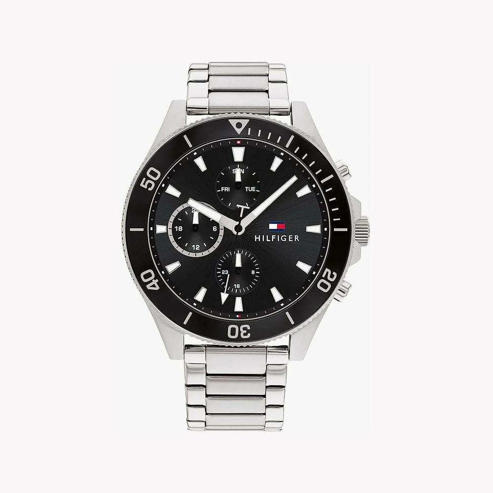 Tommy Hilfiger Men's Silver Watch, Black Dial | 1674788 by i-watch