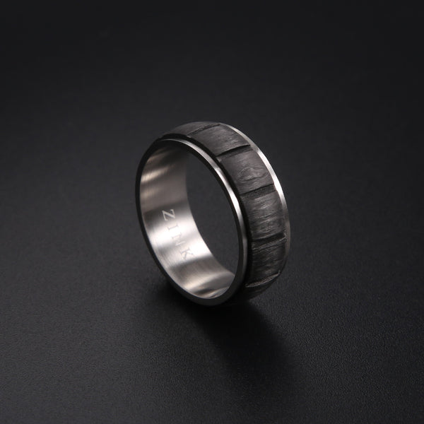 Zink Men's Silver & Black Stainless Steel Ring | Zjrg028s