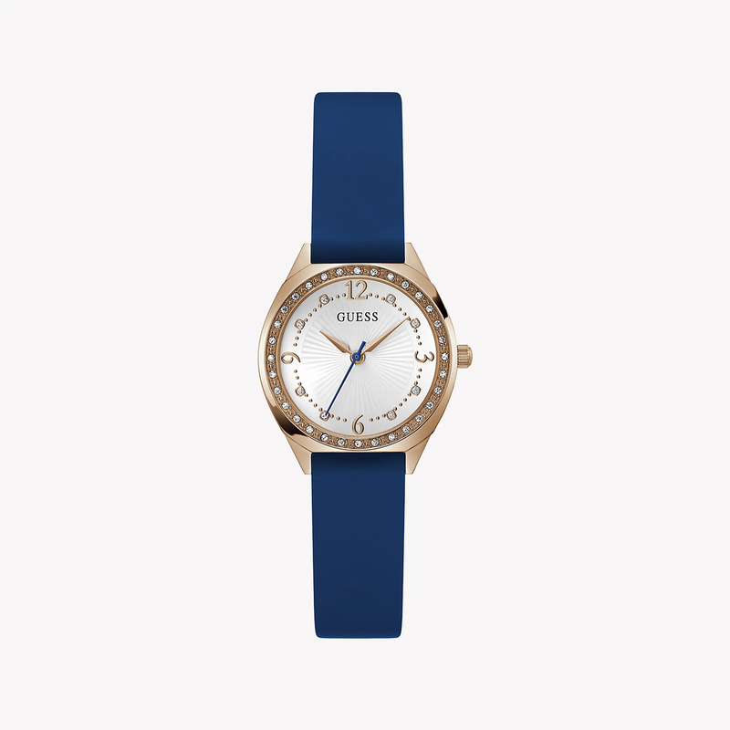 Guess Women's Rose Gold & Blue Silicone Watch, White Dial | Gw0820l2 by i-watch