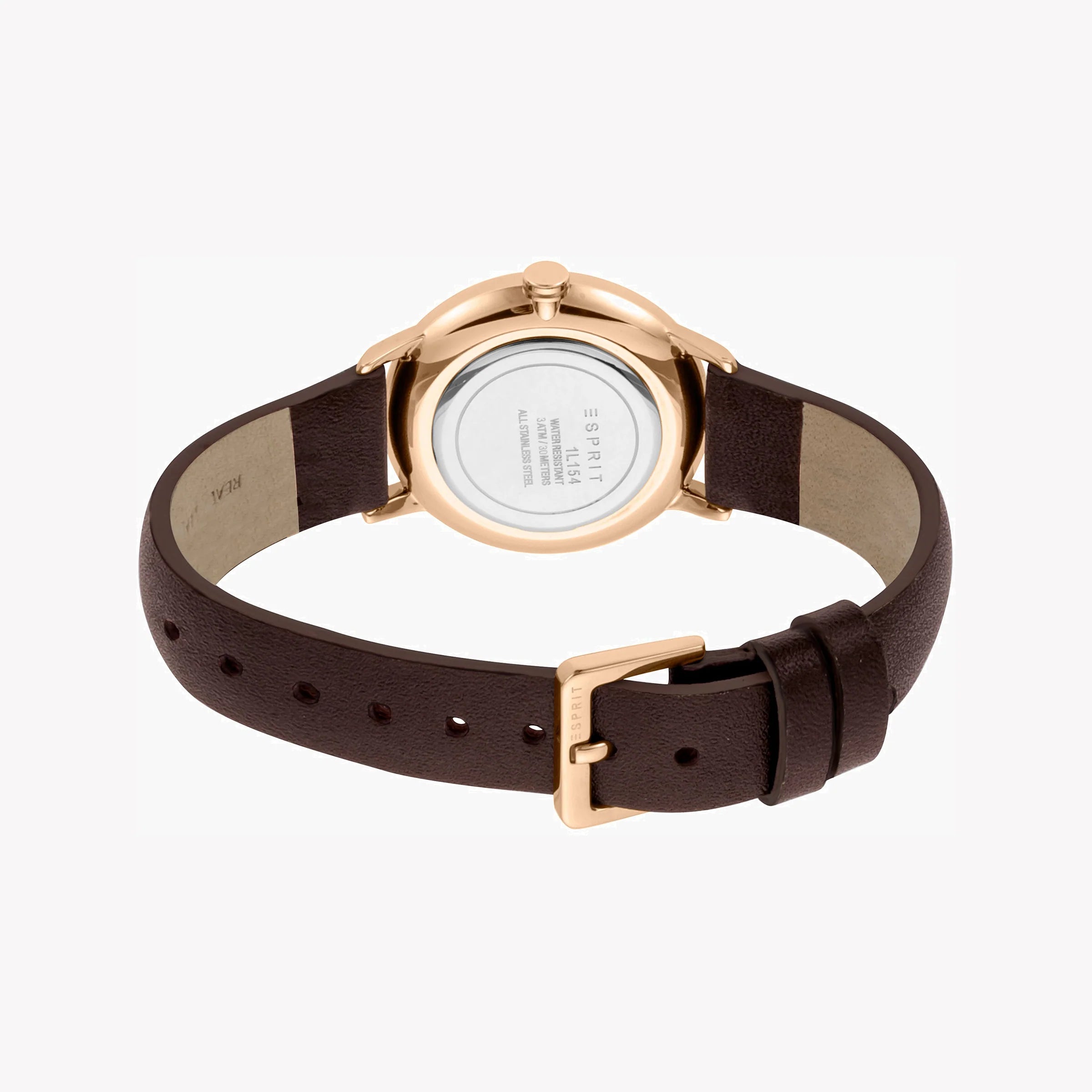 ESPRIT Women's Watch with Rose Gold Stainless Steel Case and Brown Leather Band