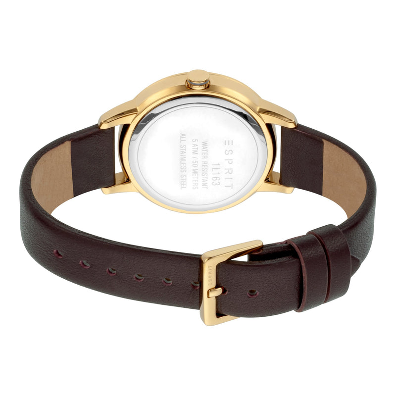 Esprit Women's Watch With Gold Stainless Steel Case And Burgundy Leather Band by i-watch