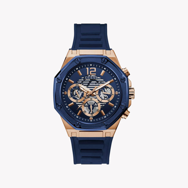 Guess Men's Rose Gold/Blue Silicone Watch, Blue Dial | Gw0263g2 by i-watch