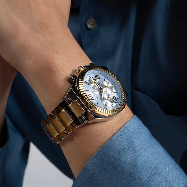 Guess Men's Gold/Silver Stainless Steel, Blue Dial | Gw0703g3 by i-watch