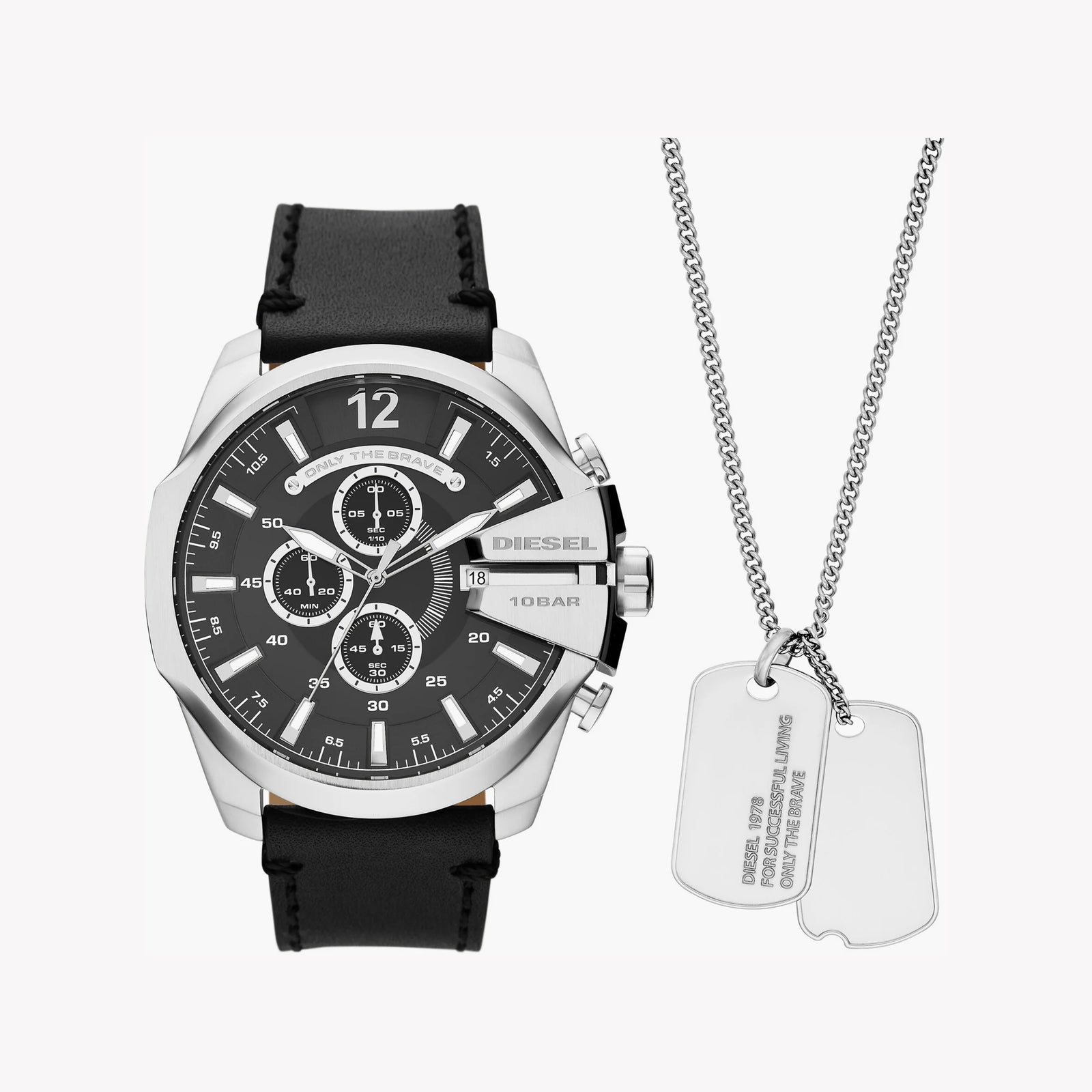 Diesel Men's Silver Stainless Steel, Black Leather | Dz4559 by i-watch