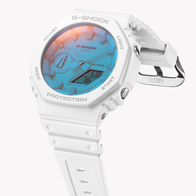 Casio Men's White Resin Watch, Blue Dial | Ga-2100tl-7aer by i-watch