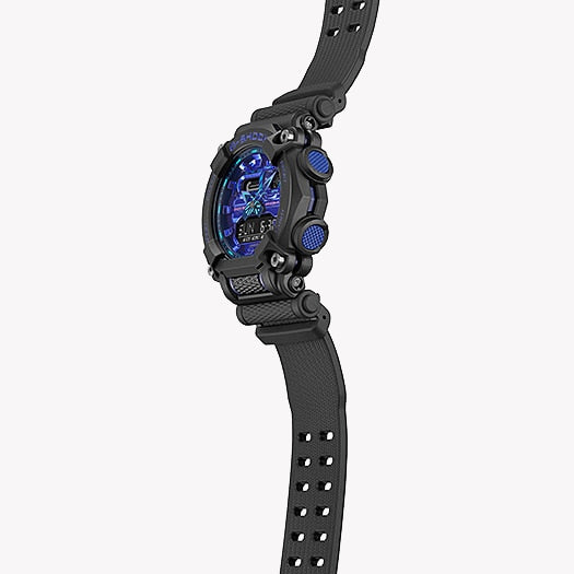 CASIO G-SHOCK GA-900VB-1ADR – mutige Abenteurer-Herrenuhr mit leuchtend blauem Zifferblatt und schwarzem Kunstharzarmband