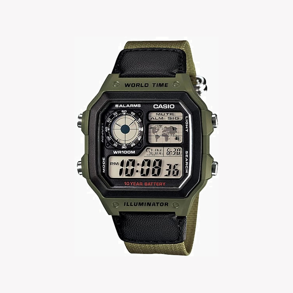CASIO AE-1200WHB-3BVDF MODERN ADVENTURER - MONTRE-BRACELET MULTIFONCTIONNELLE POUR HOMMES AVEC BOÎTIER EN RÉSINE ET BRACELET EN TISSU