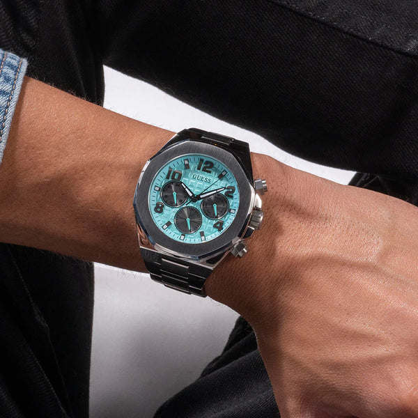 Guess Men's Silver Watch, Turquoise Dial | Gw0489g3 by i-watch