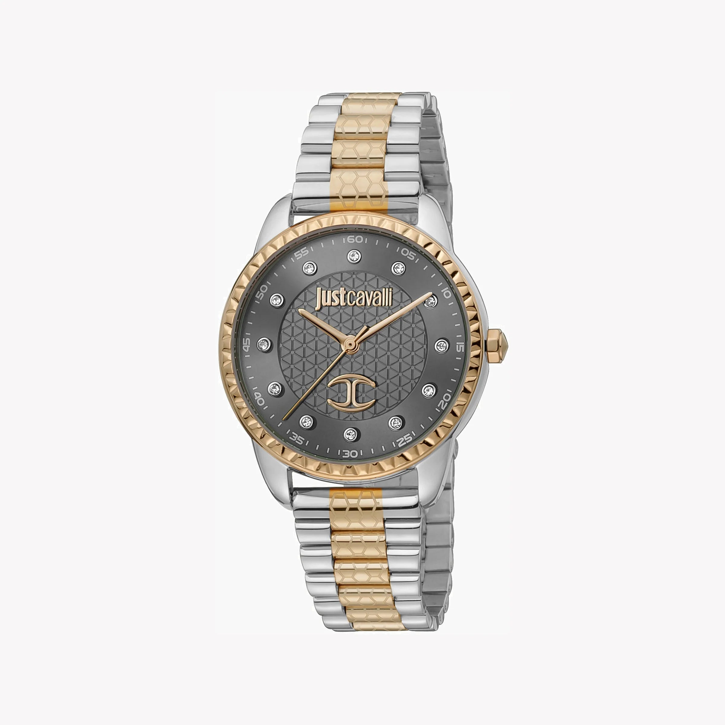 JUST CAVALLI Women's Watch with Gray Stainless Steel Case and Silver & Rose Gold Stainless Steel Band