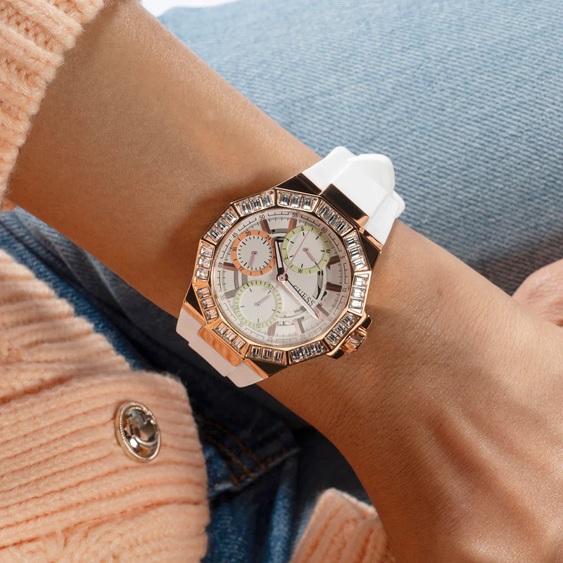 Guess Women's Rose Gold Watch, White Silicone Band | Gw0695l3 by i-watch