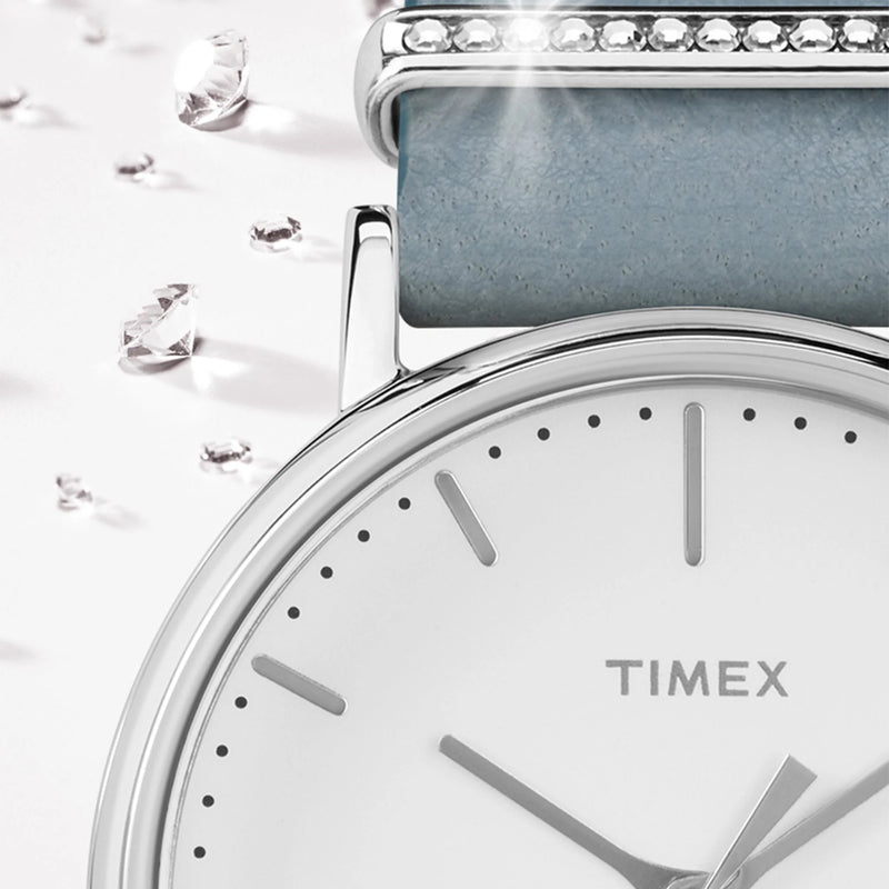 Timex Women's Blue Leather Watch, White Dial | Tw2r70300 by i-watch