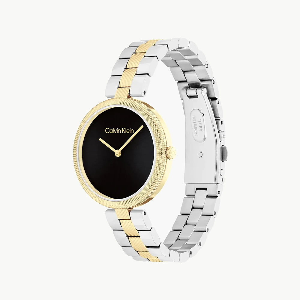 Ck Calvin Klein Women's Silver & Gold Watch, Black Dial | K3m226d3 by i-watch