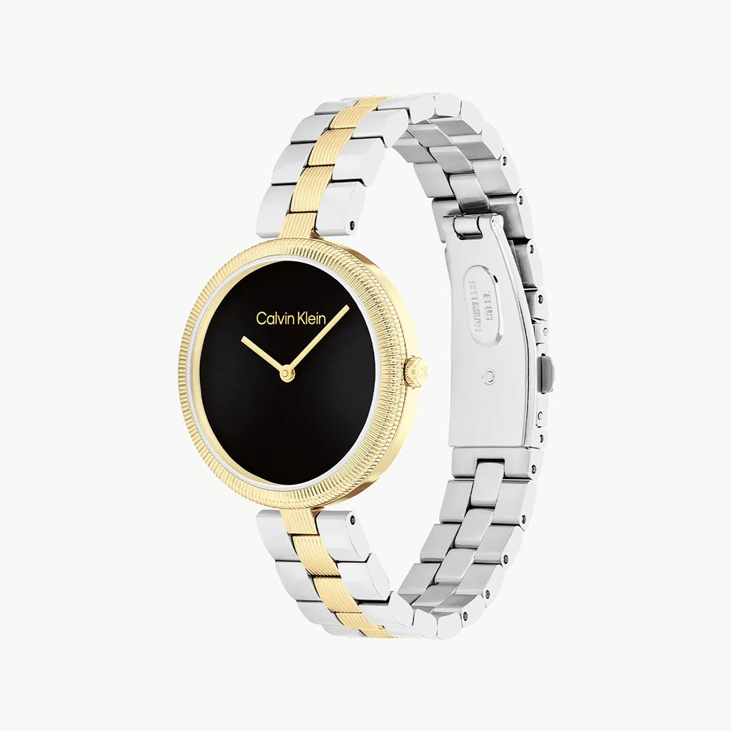 CK CALVIN KLEIN NEW COLLECTION - ELEGANT SLEEK SILVER & GOLD WOMEN'S WATCH with BOLD BLACK DIAL & 3 ATM WATER RESISTANCE-i-Watch-2
