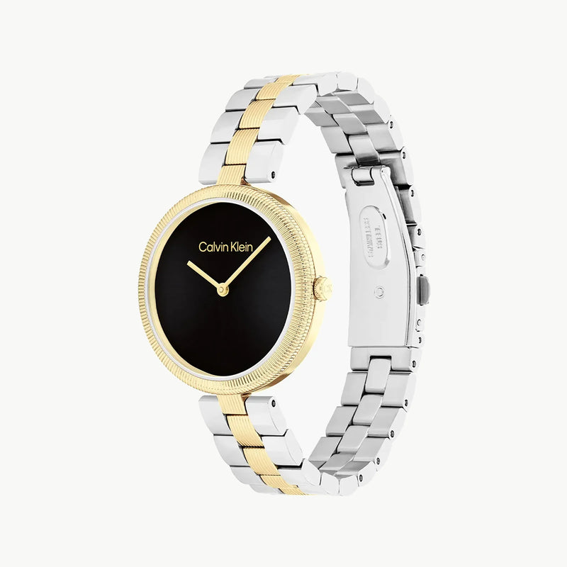 Ck Calvin Klein Women's Silver & Gold Watch, Black Dial | K3m226d3 by i-watch