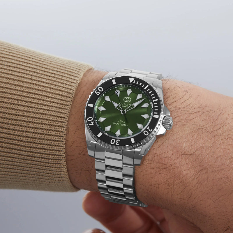 Gucci Men's Silver Watch, Green Dial | Ya136363 by i-watch