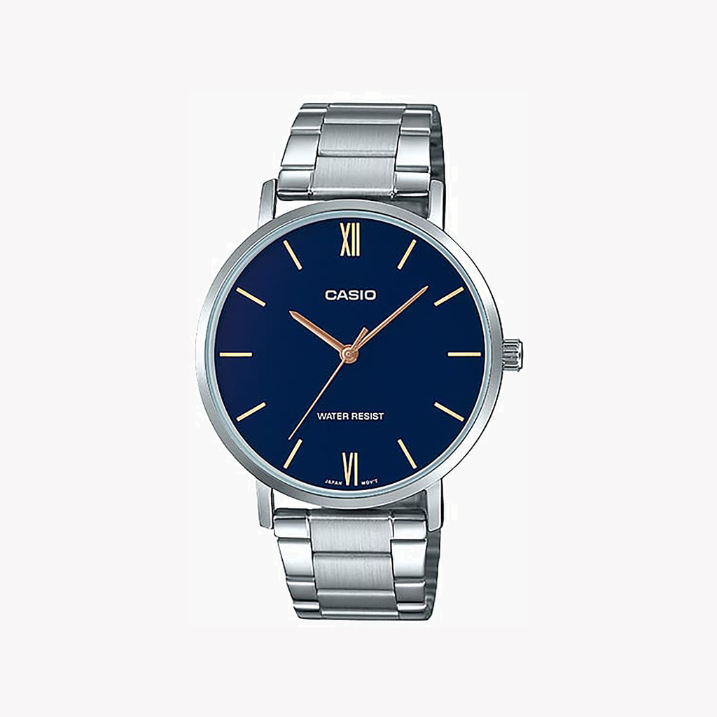 CASIO MTP-VT01D-2B STYLISH SPLASH - MEN'S BLUE DIAL STAINLESS STEEL WATCH