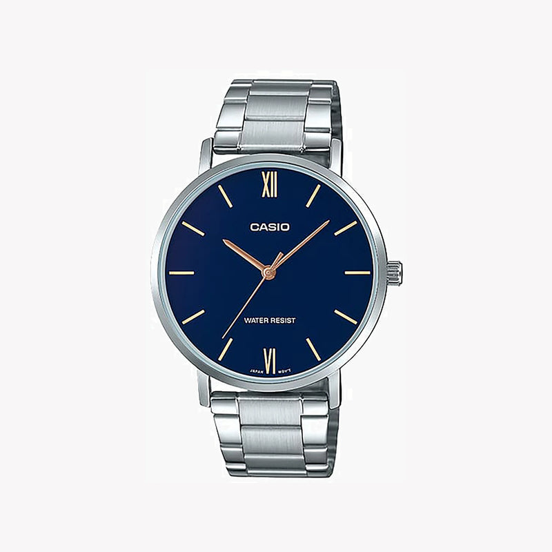 Casio Men's Silver Watch, Blue Dial | Mtp-Vt01d-2b by i-watch