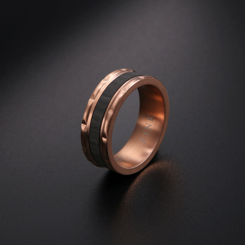 Zink Men's Rose Gold & Black Stainless Steel Ring | Zjrg027rg