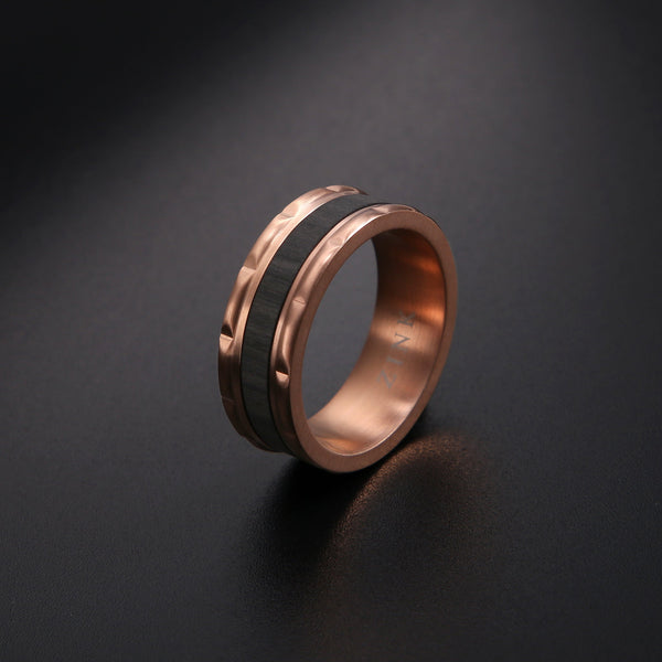 Zink Men's Rose Gold & Black Stainless Steel Ring | Zjrg027rg