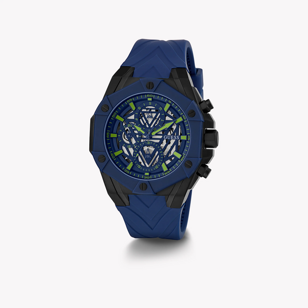 Guess Men's Black & Blue Silicone Watch, Blue Dial | Gw0579g3 by i-watch