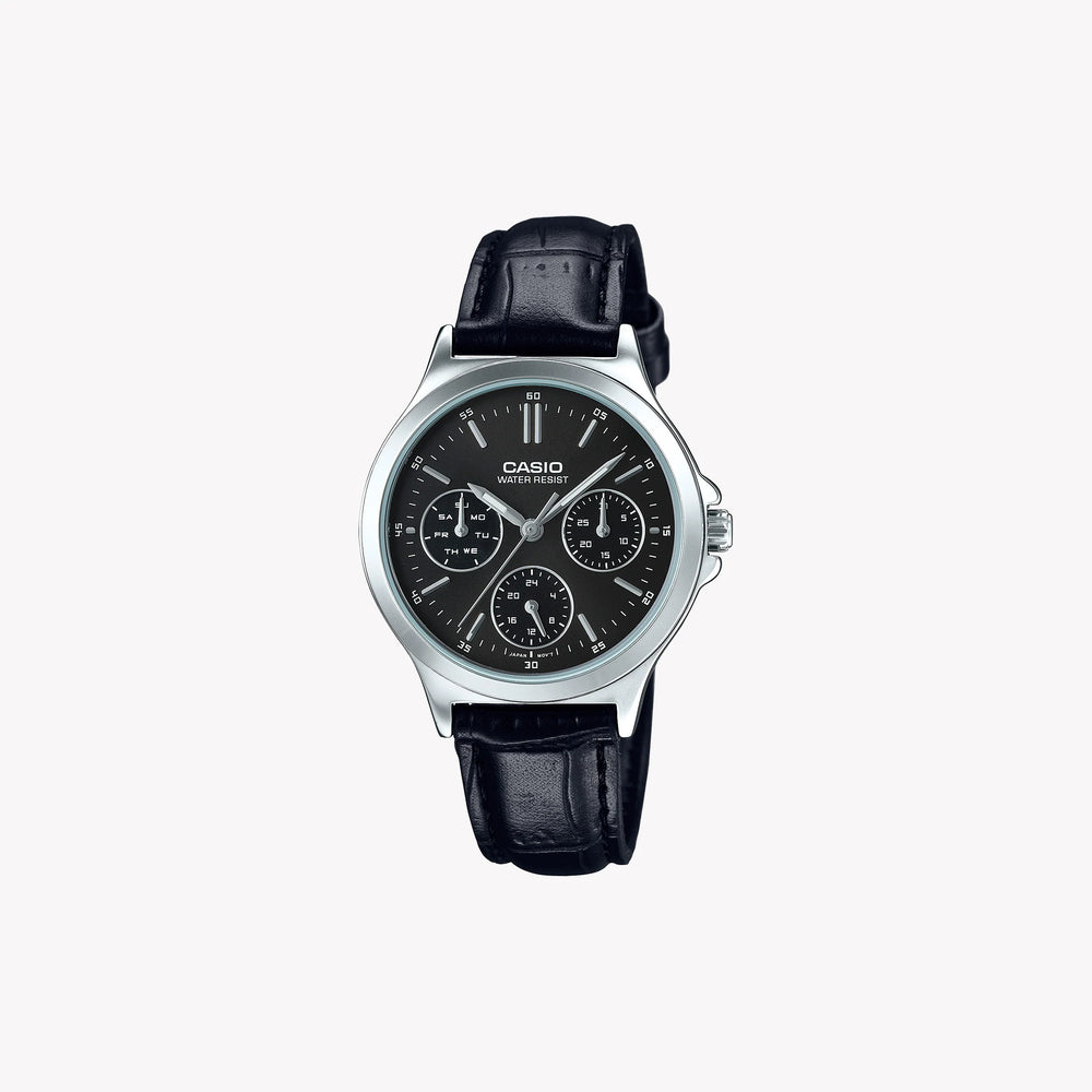 Casio Men's Stainless Steel Watch, Black Leather Strap | Mtp-V300l-1aud by i-watch