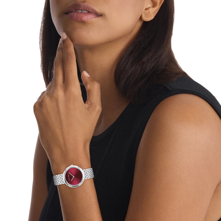 CK CALVIN KLEIN BOLD FUSION - VIBRANT RED DIAL & SILVER STAINLESS STEEL WOMEN'S WATCH-i-Watch-4