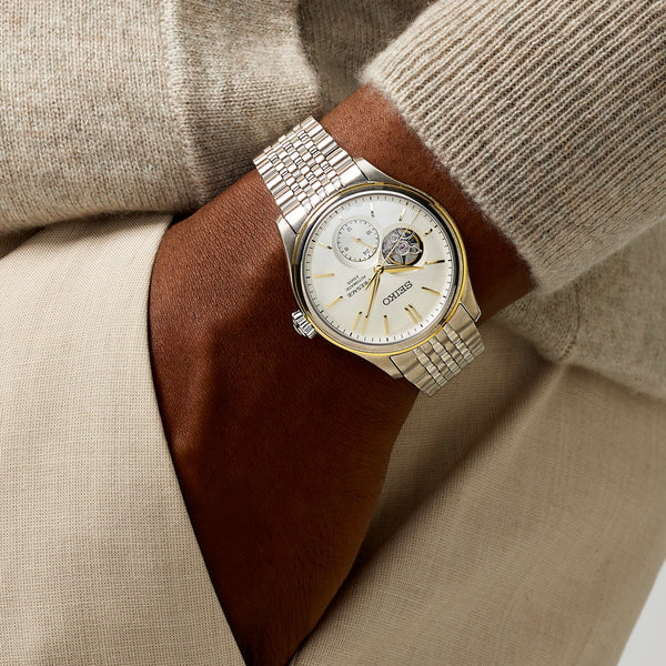 Seiko Men's Silver Stainless Steel, White & Yellow Dial | Spb480j1