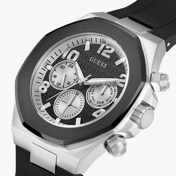 Guess Men's Silver & Black Watch, Rubber Band | Gw0583g1 by i-watch