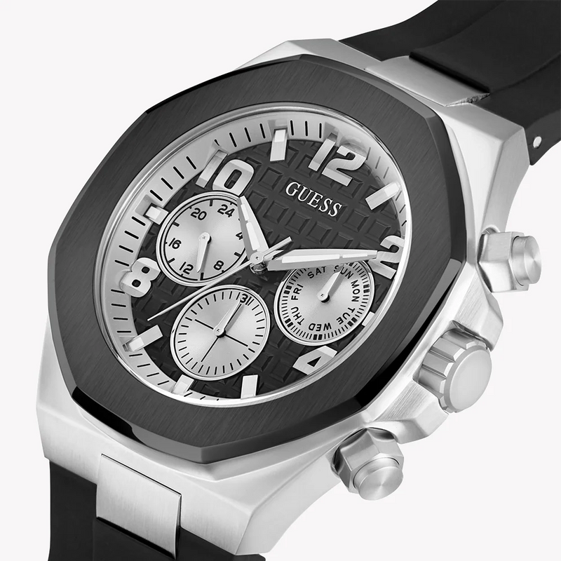 Guess Men's Silver & Black Watch, Rubber Band | Gw0583g1 by i-watch