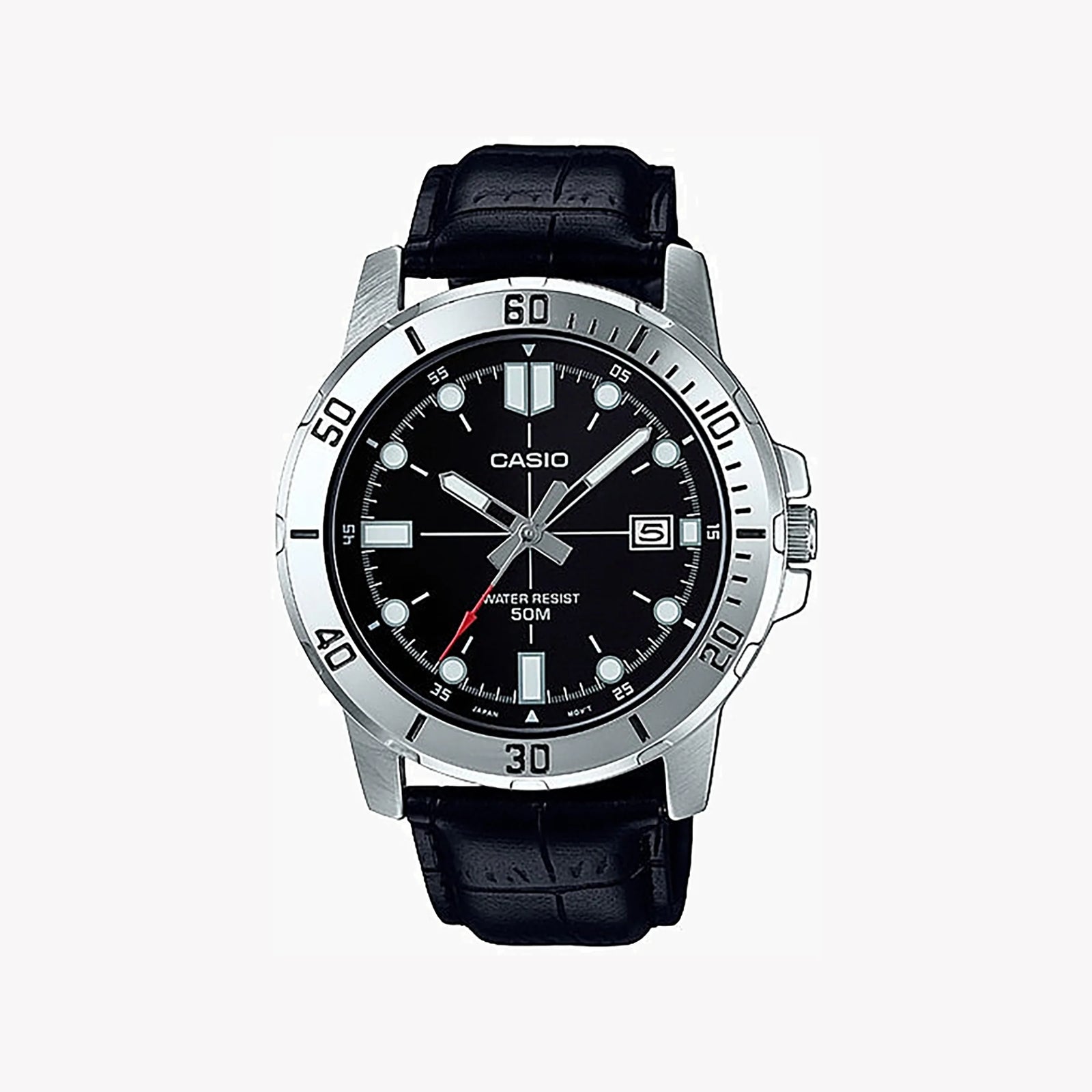 Casio Men's Silver & Black Leather Watch, Sporty Elegance | Mtp-Vd01l-1evudf by i-watch