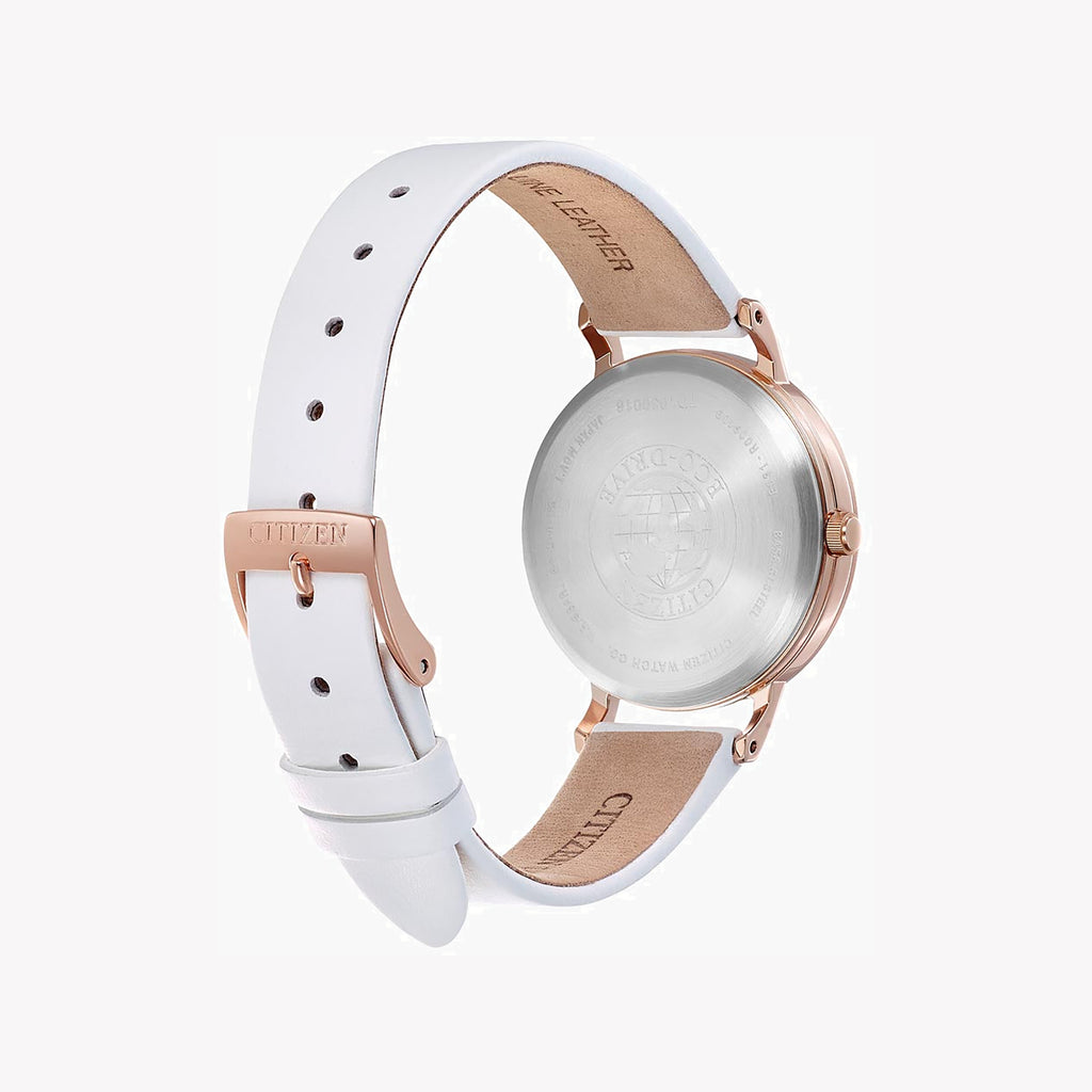 CITIZEN EM0579-14A ROSE GOLD ELEGANCE - CHIC WOMEN'S WATCH with White Leather Band & Eco-Drive Technology-i-Watch-3