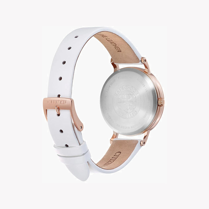 Citizen Em0579-14a Rose Gold Elegance - Chic Women's Watch With White Leather Band & Eco-Drive Technology by i-watch