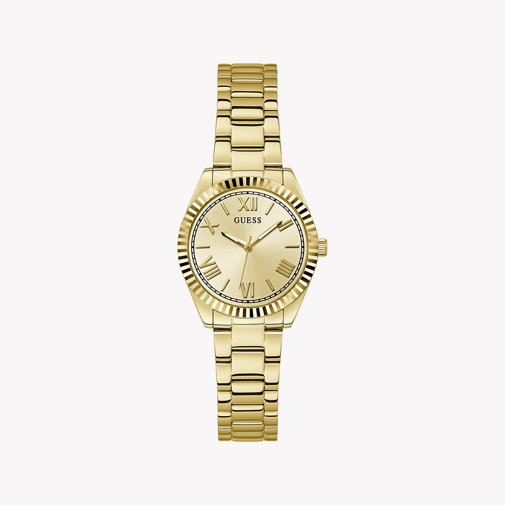 GUESS GW0687L2 - GOLDEN CHARMER: Elegant Women's Watch with Champagne Dial & Recycled Steel Case