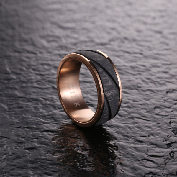 Zink Men's Rose Gold & Black Stainless Steel Ring | Zjrg03311