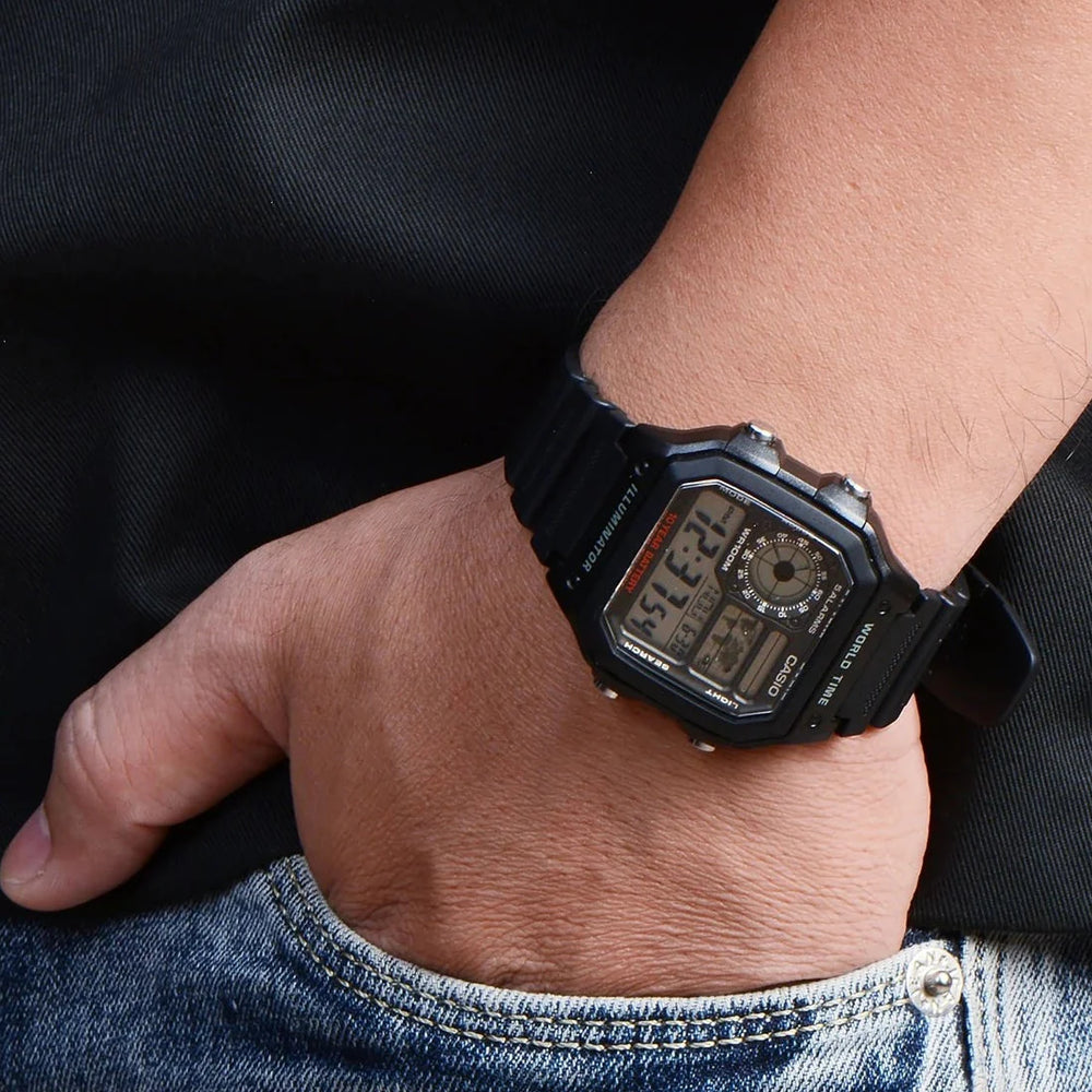 Casio Men's Black Resin Watch, Digital Display | Ae-1200wh-1avdf by i-watch