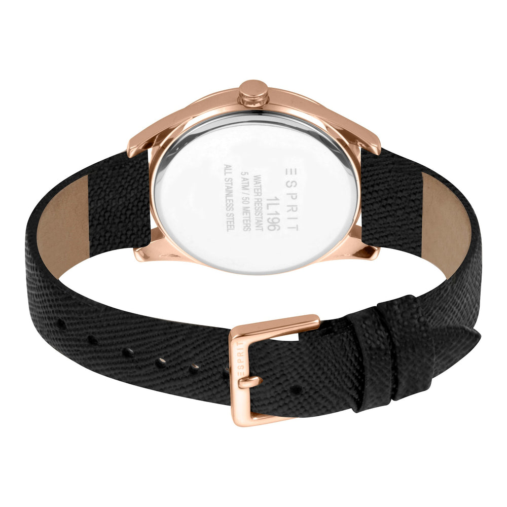Esprit Women's Watch With Rose Gold Stainless Steel Case And Black Leather Band by i-watch
