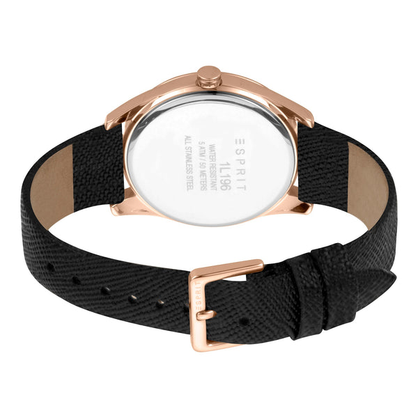 Esprit Women's Watch With Rose Gold Stainless Steel Case And Black Leather Band by i-watch