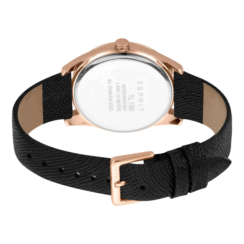 Esprit Women's Watch With Rose Gold Stainless Steel Case And Black Leather Band by i-watch