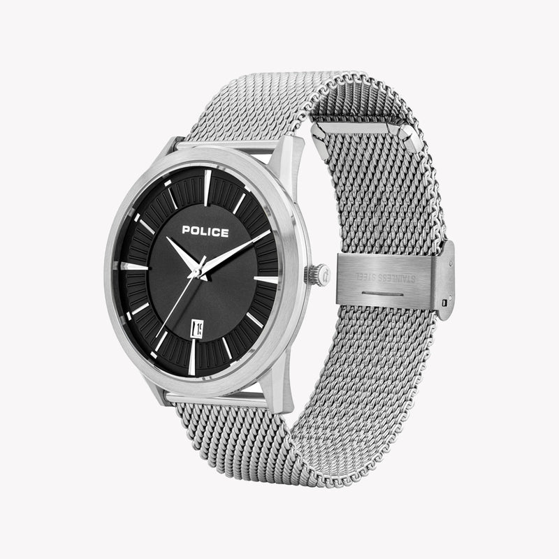 Police Men's Silver Stainless Steel Watch, Black Dial | P15305js02mm by i-watch