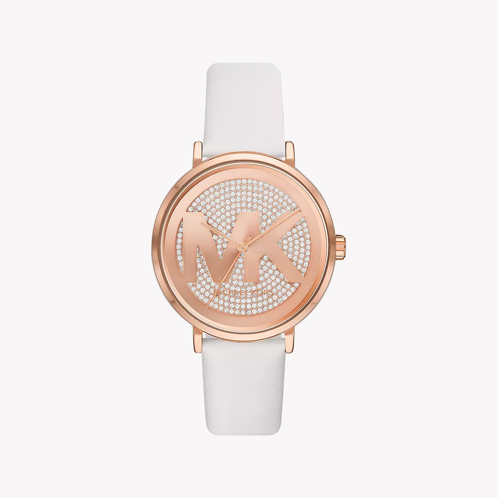 MICHAEL KORS MK2958 ROSE GOLD GLAM - ELEGANT WHITE LEATHER WOMEN'S WATCH