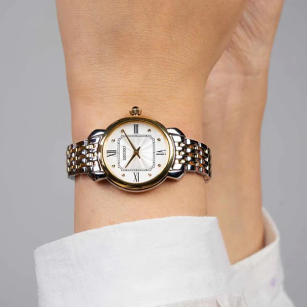 Seiko Women's Silver & Gold Watch, White Dial | Sur498p1 by i-watch