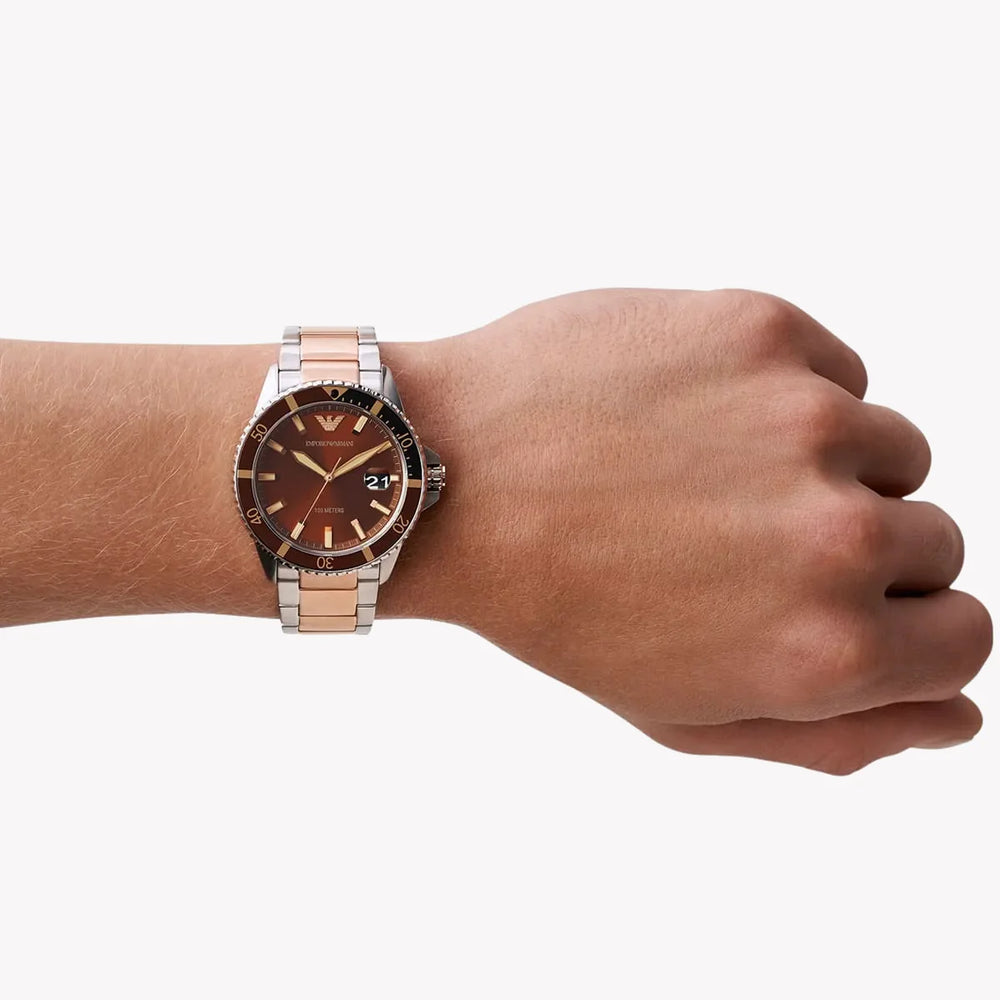 Emporio Armani Men's Silver/Rose Gold Watch, Brown Dial | Ar11340 by i-watch