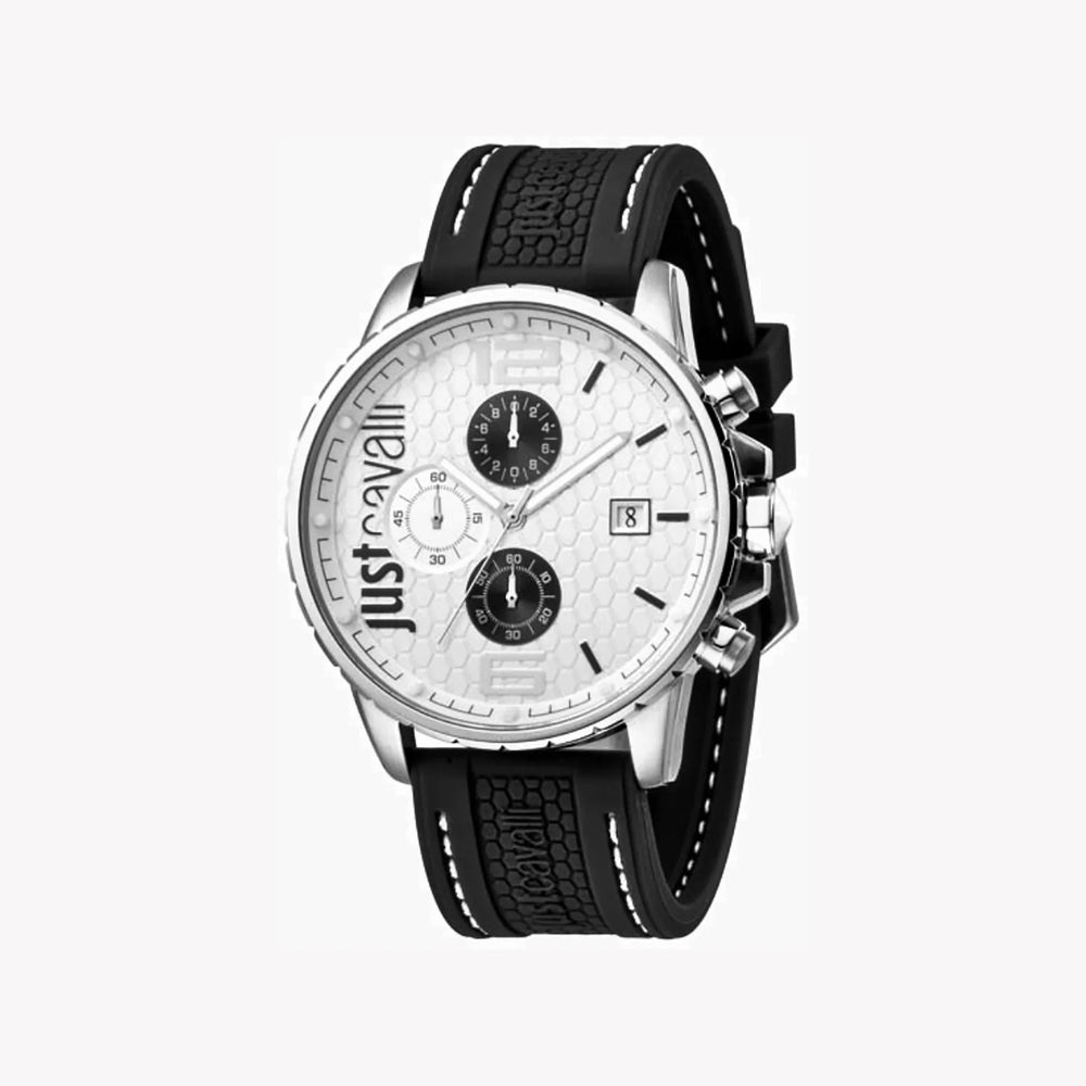 Just Cavalli Men's Silver Dial Watch, Black Silicone Band | Jc1g063p0015 by i-watch