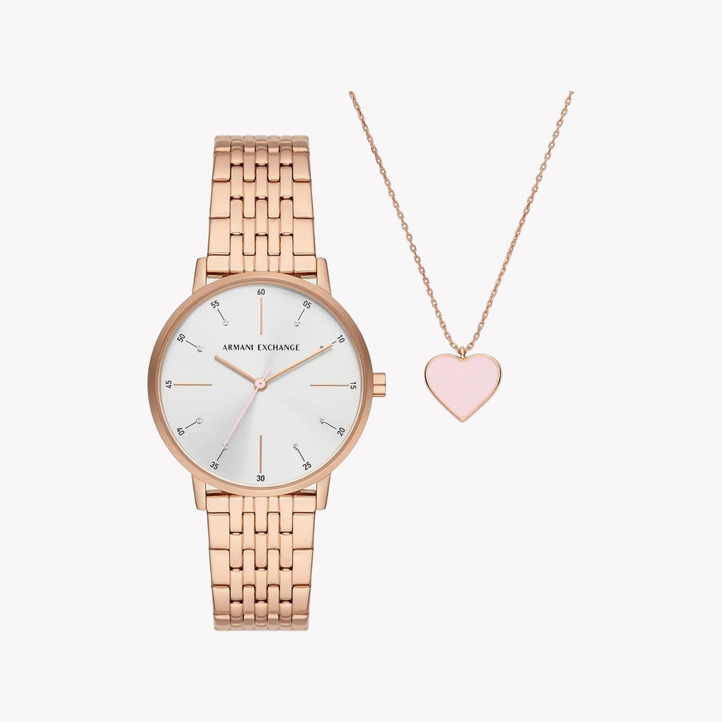 ARMANDI EXCHANGE AX7145SET - ROSE GOLD ELEGANCE - WOMEN'S TIMEPIECE WITH WHITE DIAL & STAINLESS STEEL BAND