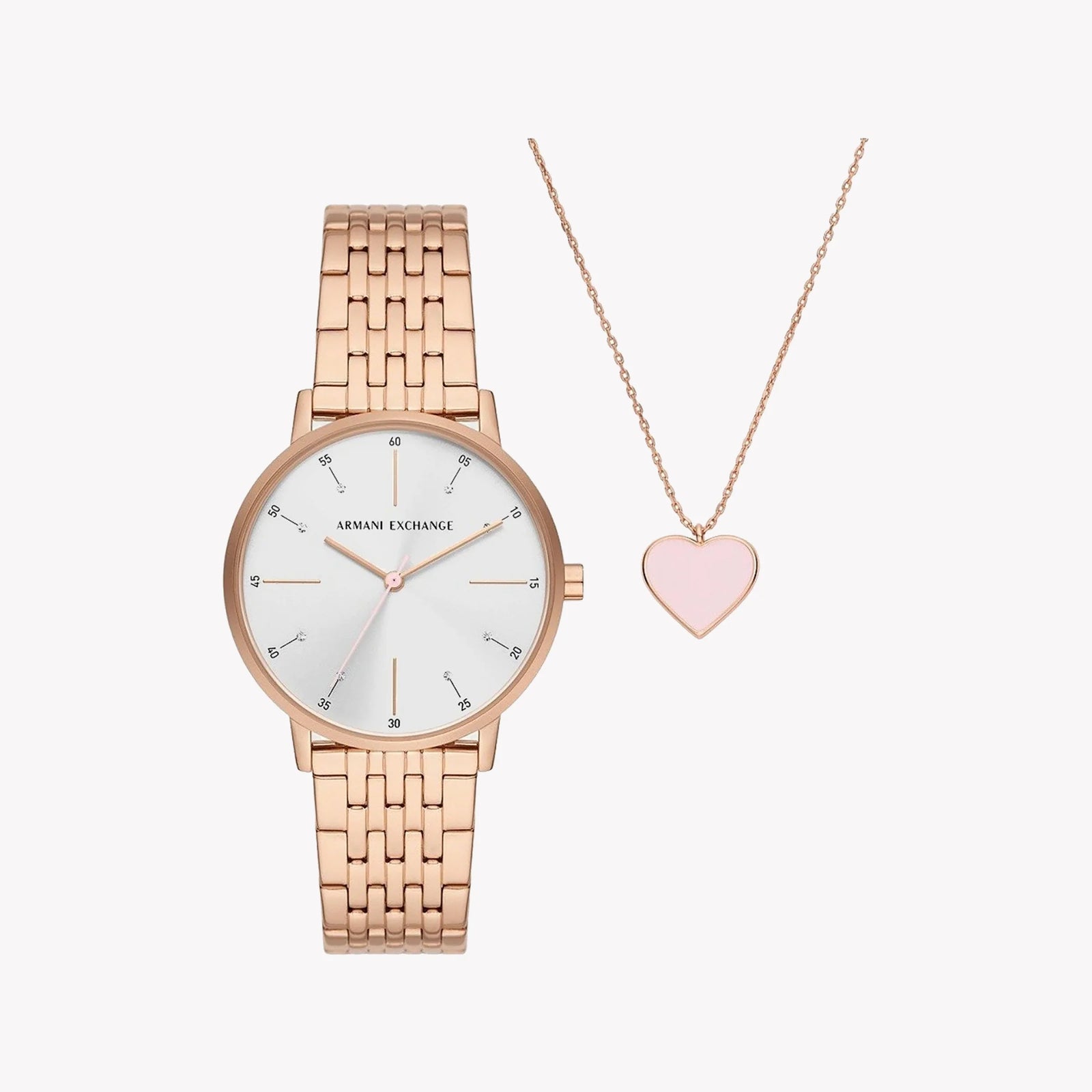 ARMANDI EXCHANGE AX7145SET - ROSE GOLD ELEGANCE - WOMEN'S TIMEPIECE WITH WHITE DIAL & STAINLESS STEEL BAND